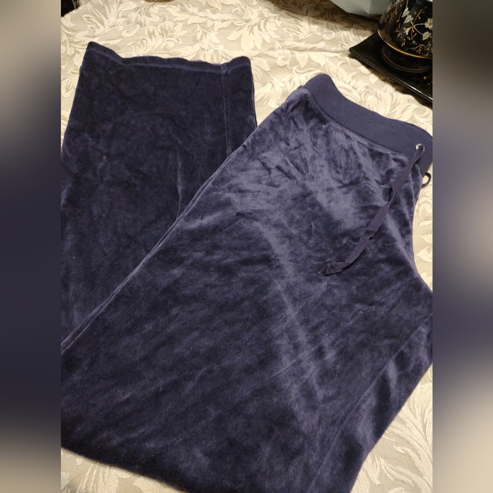 💜🍇💜 Luscious Plush Rhinestone Deep Grape Purple Velvet Velour Sweatpants - MT - Picture 4 of 8
